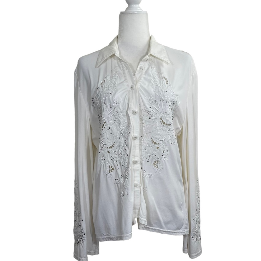 Vintage Joseph Ribkoff White Embroidered Shirt